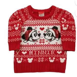 Disney Infant Toddler Girls Red Mickey Minnie Fair Isle Christmas Sweater 18M